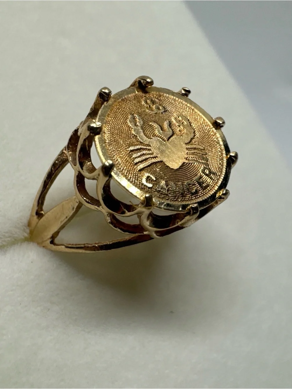 Vintage 14k Yellow Gold, Crab Cancer Horoscope Ring, Zodiac, Size 5.25